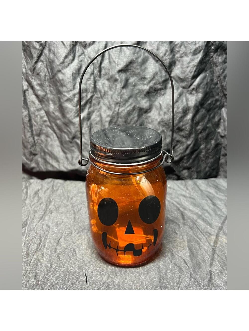 Halloween Pumpkin Glass Jar Lantern
